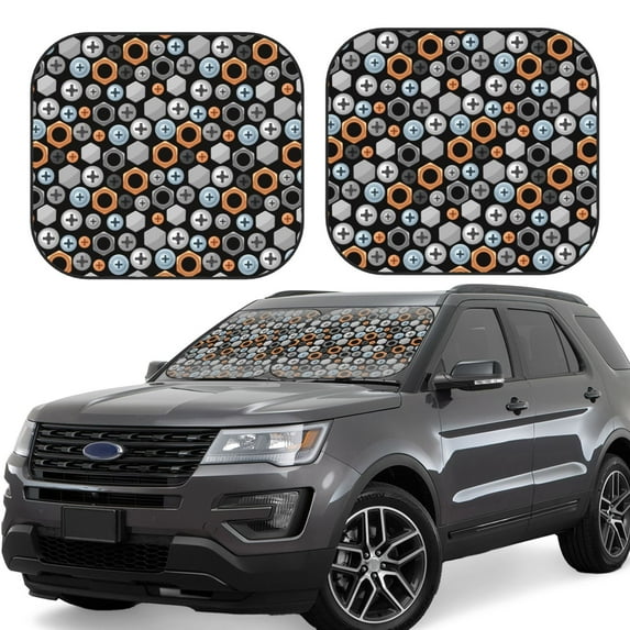 Daiia Colorful Screws 2PCS Car Windshield Sun Shade, Foldable Sun Shield for Car Front Window, Auto Sun Blocker Visor Protector Universal for Truck SUV Pickup-Medium