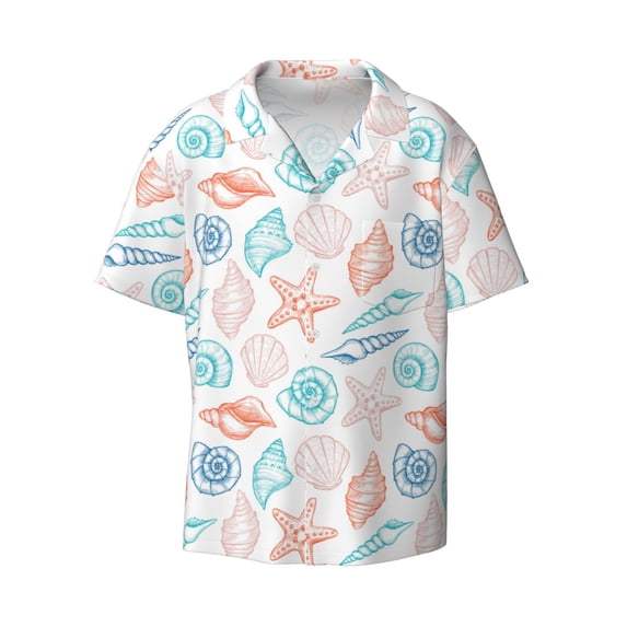 Daiia Colorful Seashells1 Men's Linen Shirts Short Sleeve Casual Shirts Button Down Shirt for Men Beach Summer Wedding Shirt-XX-Large
