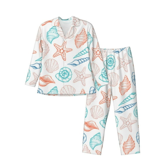 Daiia Colorful Seashells1 for Men's Long-Sleeved Pajama Set – Soft & Comfortable Sleepwear Button-Up Pajamas Cozy Lounge Wear-Small