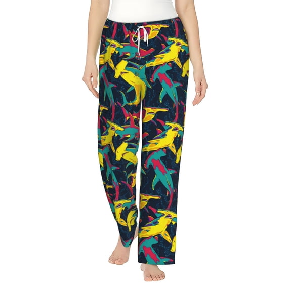Daiia Colorful Sharks Women's Sleep Pant with Pockets and Drawstring,Pajama Pants-Large
