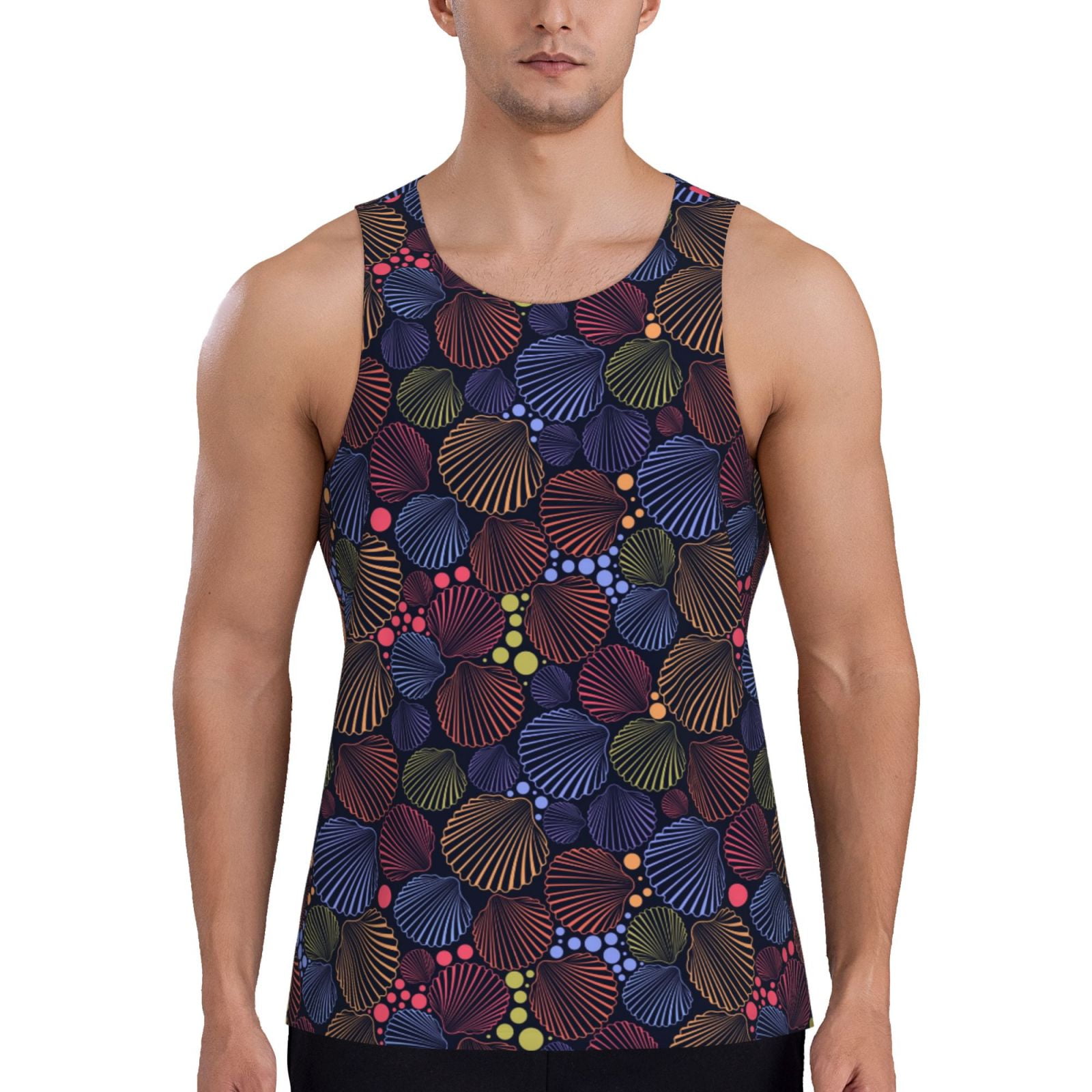 Shell Tops Men's Daiia Colorful Shells Printed Men's Quick Dry Fit Muscle Tank Top Slim ...