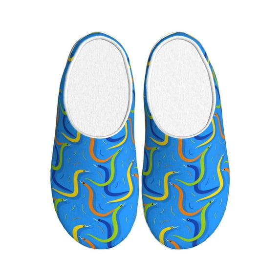 Daiia Colorful Snake Print Women’s Fuzzy Slippers Memory Foam Lightweight House Shoes Cozy Loafer Flannel House Shoes-46/47