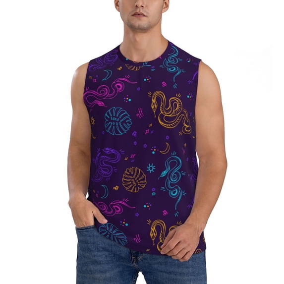 Daiia Colorful Snake Printed Men's Tank Tops,Casual Soft Sleeveless Gym Muscle Shirts Bodybuilding Tee-Small