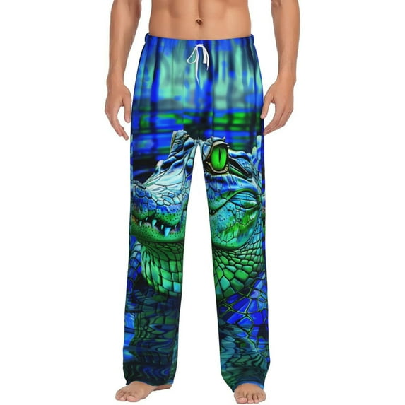 Daiia Colorful Stained Glass Crocodile Men's Sleep Pant with Pockets and Drawstring,Pajama Pants-XX-Large