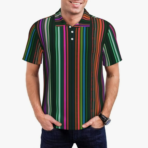 Daiia Colorful Stripes Pattern Men’s Polo Shirts,Solid Deck Shirt,Classic Fit, Breathable Cotton Polo for Casual and Sport Wear-Medium
