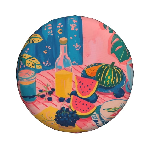 Daiia Colorful Summer Fruit Table Tire Covers , Travel Trailer Camper Truck SUV Motorhome Waterproof Wheel Cover, Sun Rain Snow Protector-16 inch