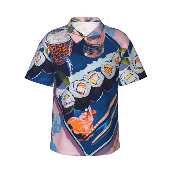 Daiia Colorful Sushi Food Art Hawaiian Shirt for Men Gentle Cotton Regular Short Sleeve Casual-3X-Large