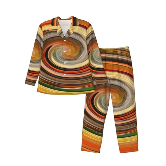 Daiia Colorful Swirl for Men's Long-Sleeved Pajama Set – Soft & Comfortable Sleepwear Button-Up Pajamas Cozy Lounge Wear-X-Large