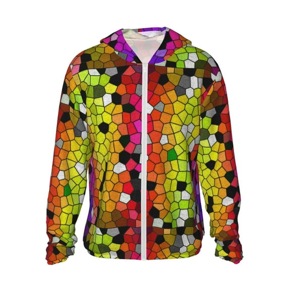 Daiia Colorful Tie Dye Stained Glass 1 UPF 50+ Sun Protection Hoodie Jacket Lightweight Long Sleeve Sun Shirt for Women Men with Pocket Hiking Outdoor-XX-Large