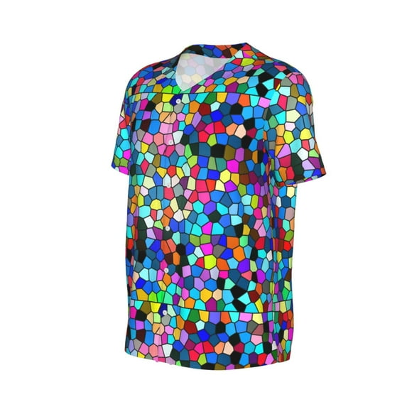 Daiia Colorful Tie Dye Stained Glass 2 Mens Baseball Jersey Button Down Shirts Short Sleeve Sports Uniforms-XX-Large