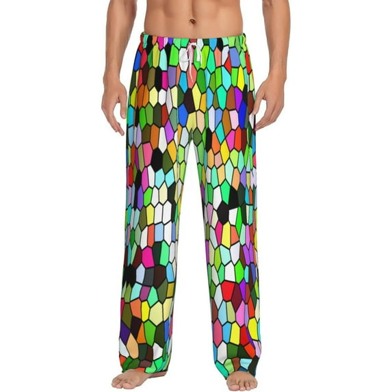 Daiia Colorful Tie Dye Stained Glass Men's Sleep Pant with Pockets and Drawstring,Pajama Pants-Small