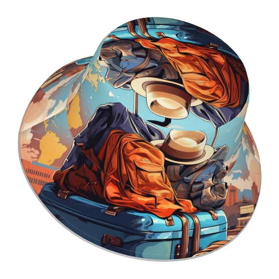 Daiia Colorful Travel Luggage Gear Pattern Bucket Hat - Trendy Cotton Sun Hat for Beach, Golf, Fishing - Fun Outdoor Vacation Boonie for Men and Women