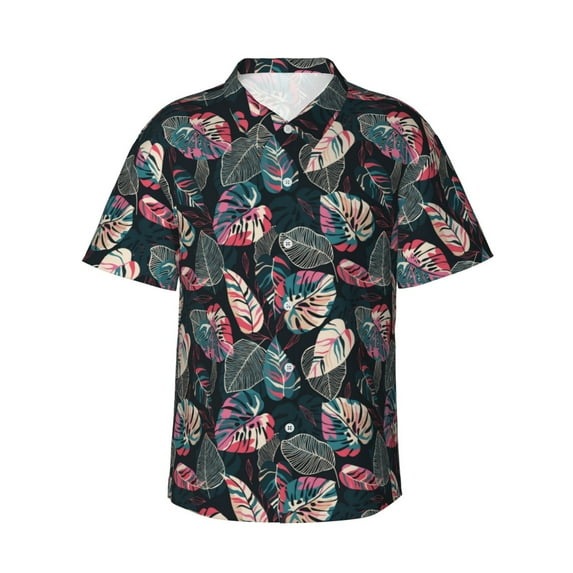 Daiia Colorful Tropical Leaves Hawaiian Shirt for Men Gentle Cotton Regular Short Sleeve Casual-Medium