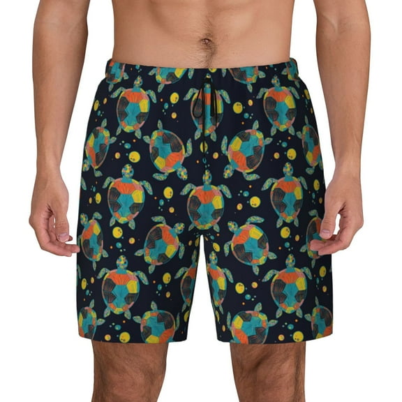 Daiia Colorful Turtles Mens Swim Trunks Swim Shorts Quick Dry Swim Shorts with Mesh Lining Pockets-Small