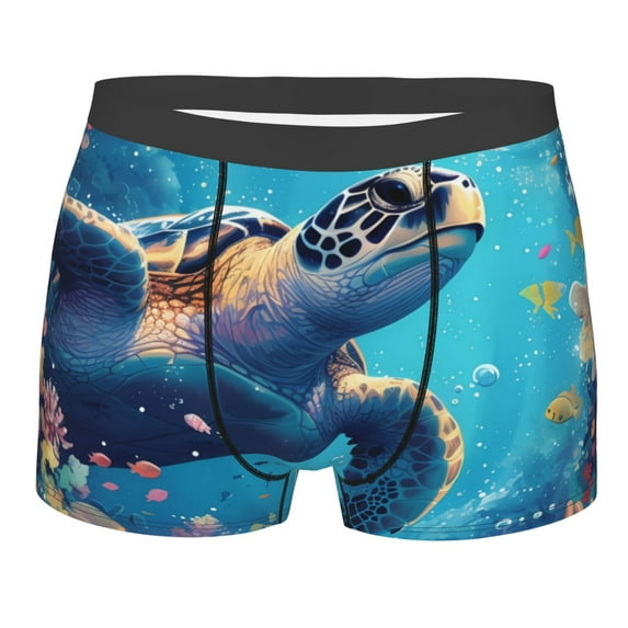 Daiia Colorful Underwater Plant Turtle Men's Underwear Boxer Briefs, Cotton Stretch Moisture-Wicking Underwear-Medium