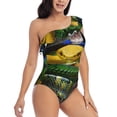 thumbnail image 1 of Daiia Colorful Viper Snake Women's One Piece Swimsuits Personalized One Shoulder Swimwear Asymmetric Ruffle Bathing Suits-Large, 1 of 8