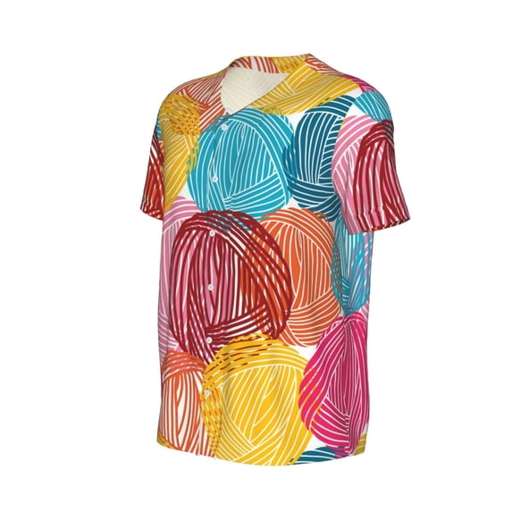 Daiia Colorful Wool Balls Mens Baseball Jersey Button Down Shirts Short Sleeve Sports Uniforms-XX-Large