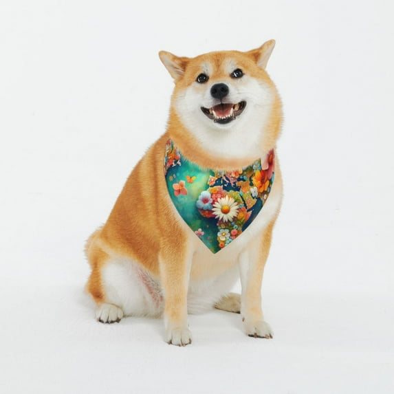 Daiia Colorful World Map Print Pet Scarf, Adjustable Pet Bandana, Reflective Dog Bandana with Buckle, Durable Pet Accessory Fashionable Pet Neckwear-Large