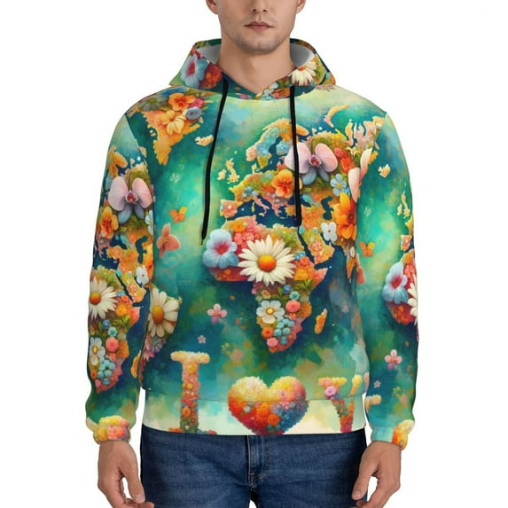 Daiia Colorful World Map for Men's Fashion Hoodies & Sweatshirts with Kangaroo Pocket Hooded Sweatshirt Breathable & Moisture Wicking-XX-Large