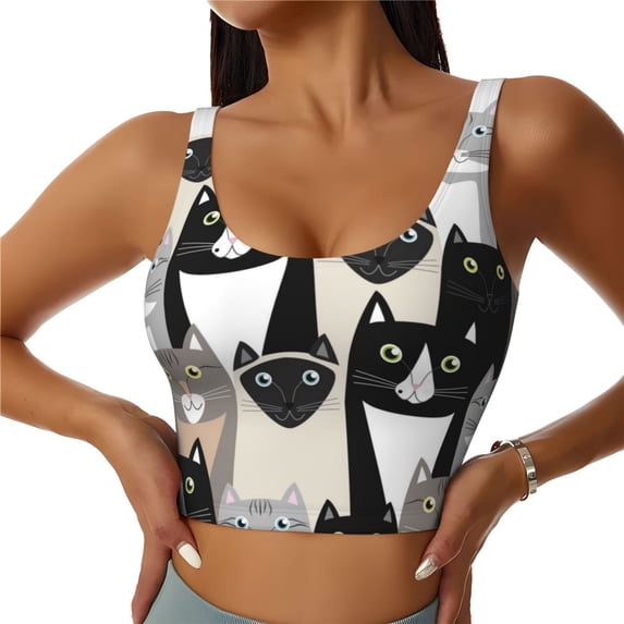 Daiia Colors Cats Printed Women's Sports Bra, Breathable Activewear Bra with U-Back Design and Removable Pads, Comfortable and Supportive for Yoga, Workout-X-Large