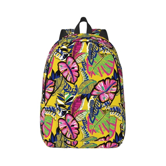 Daiia Colrful Tropical Leaves Vintage Canvas Backpack for Men and Women ,Hiking Backpack,Travel Laptop Bag for School,Large Capacity Backpack
