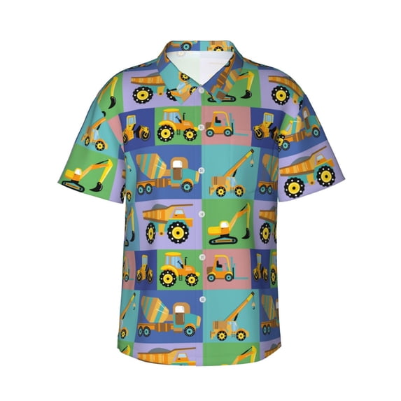 Daiia Construction Machinery Hawaiian Shirt for Men Gentle Cotton Regular Short Sleeve Casual-XX-Large
