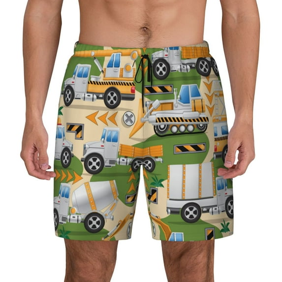 Daiia Construction Machinery1 Mens Swim Trunks Swim Shorts Quick Dry Swim Shorts with Mesh Lining Pockets-3X-Large