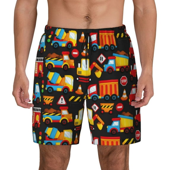 Daiia Construction Truck Mens Swim Trunks Swim Shorts Quick Dry Swim Shorts with Mesh Lining Pockets-Medium