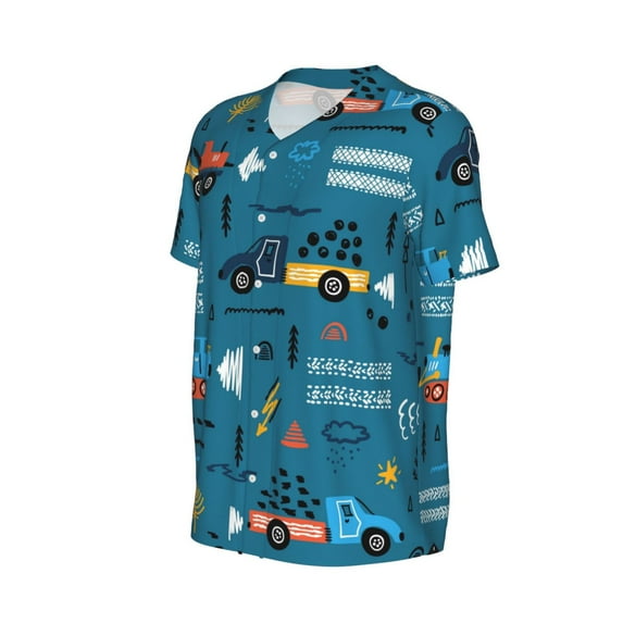 Daiia Construction Trucks Mens Baseball Jersey Button Down Shirts Short Sleeve Sports Uniforms-Medium