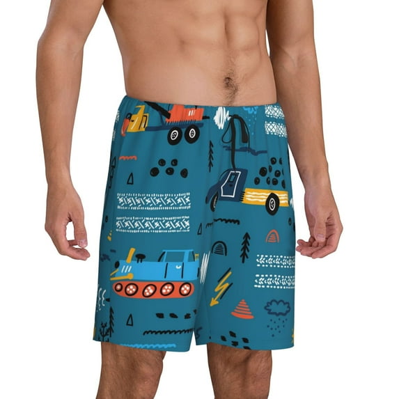 Daiia Construction Trucks Mens Woven Stretch Pajama Short,Short Pajama Pants-Medium