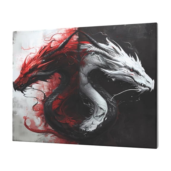 Daiia Cool Black And White Dragon Print Canvas Decorative Picture  30x40in Artistic Wall Art, Ready-to-Hang Canvas Print for Living RoomHorizontal