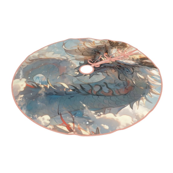 Daiia Cool Cloud White Dragon Drawing Merry Christmas Tree Skirt , Xmas Large Lace-up Tree Skirt, Santa Snowflakes Rustic Home Decorations New Year Party Farmhouse Decor-36"