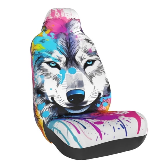 Daiia Cool Colorful Wolf Printed Car Seat Cover - Waterproof & Sweatproof - Universal Fit, Machine Washable, Non-Slip - Seat Protector for Car, Truck, SUV, Van (1 Pack)