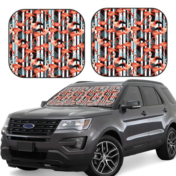 Daiia Cool Flamingo 2PCS Car Windshield Sun Shade, Foldable Sun Shield for Car Front Window, Auto Sun Blocker Visor Protector Universal for Truck SUV Pickup-Large