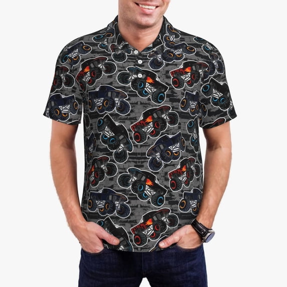 Daiia Cool Off-Road Vehicle Pattern Men’s Polo Shirts,Solid Deck Shirt,Classic Fit, Breathable Cotton Polo for Casual and Sport Wear-XX-Large