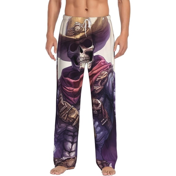 Daiia Cool Skull Cowboy Men's Sleep Pant with Pockets and Drawstring,Pajama Pants-Large