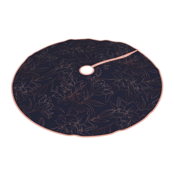 Daiia Copper-Gold Gloss Outline Flower1 Drawing Merry Christmas Tree Skirt , Xmas Large Lace-up Tree Skirt, Santa Snowflakes Rustic Home Decorations New Year Party Farmhouse Decor-48"