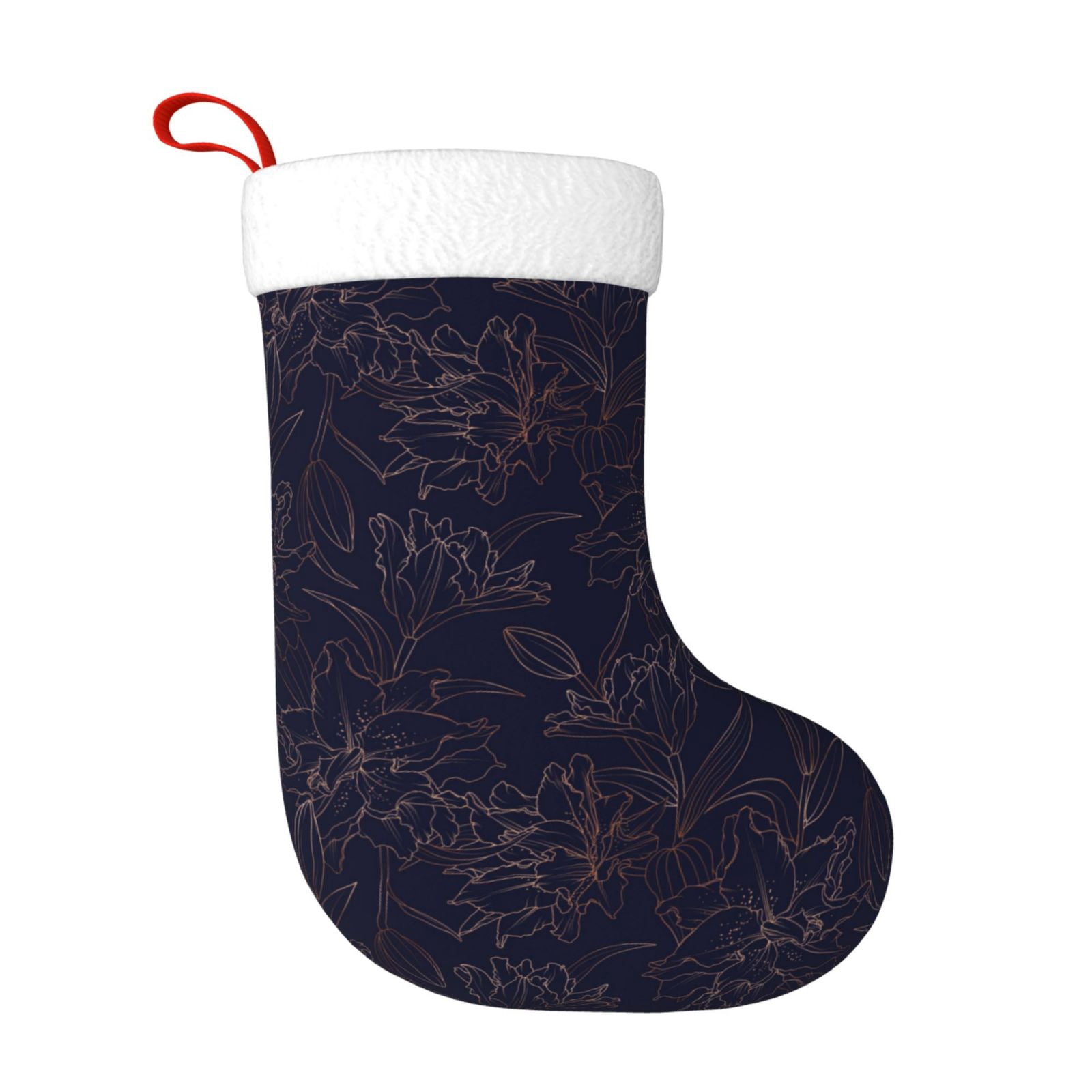 Daiia Copper-Gold Gloss Outline Flower1 Print Christmas Stocking，18 ...