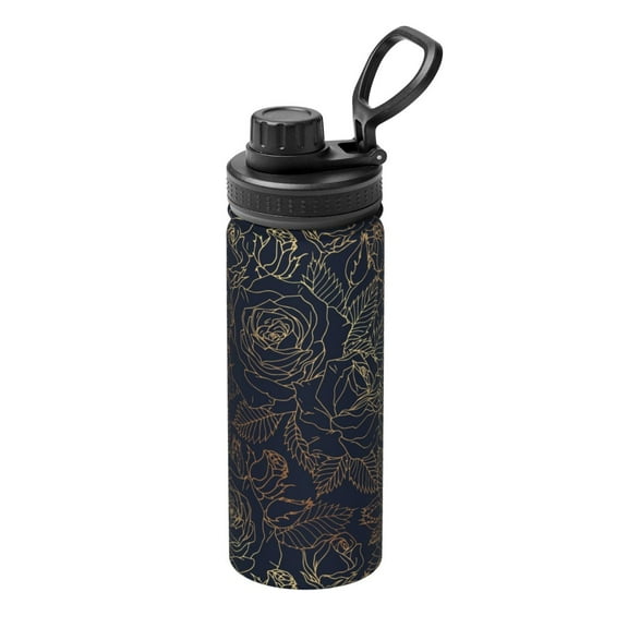 Daiia Copper-Gold Gloss Outline Rose Printed 18 OZ Sports Insulated Kettle Drinking Cup Water Bottle Stainless Steel Kettle Portable Cup For Gym