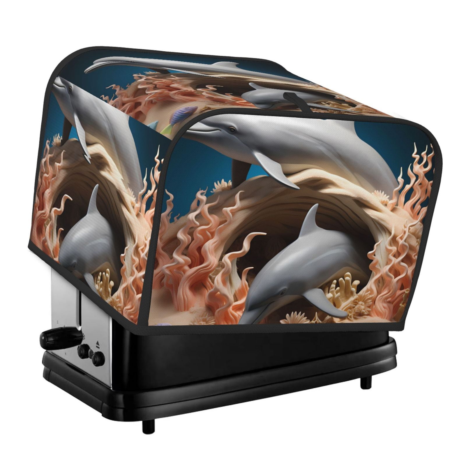 Daiia Coral Fish Dolphin Pattern 4 slice Toaster Cover, Toaster