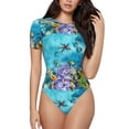 thumbnail image 1 of Daiia Corals and Tropical Fish print Women's Crew Neck Short Sleeve Bodysuit Fashion Tops Fit Casual Basic Extender Bodysuit-XX-Large, 1 of 9