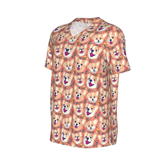 Daiia Corgi Head with Floal Mens Baseball Jersey Button Down Shirts Short Sleeve Sports Uniforms-4X-Large