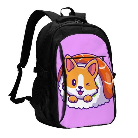 Daiia Corgi In Sushi Roll Pattern USB Charging Backpack for Men and Women, Anti-Theft Backpack,Travel Backpack,School Backpack,College Backpack,Laptop Backpack