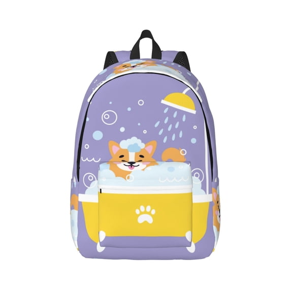 Daiia Corgi Washing in Bathtub Vintage Canvas Backpack for Men and Women ,Hiking Backpack,Travel Laptop Bag for School,Large Capacity Backpack
