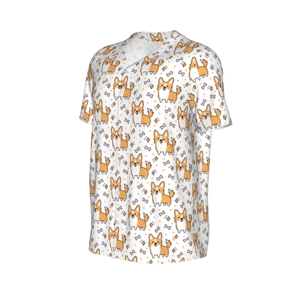 Daiia Corgi with Hearts Mens Baseball Jersey Button Down Shirts Short Sleeve Sports Uniforms-X-Large