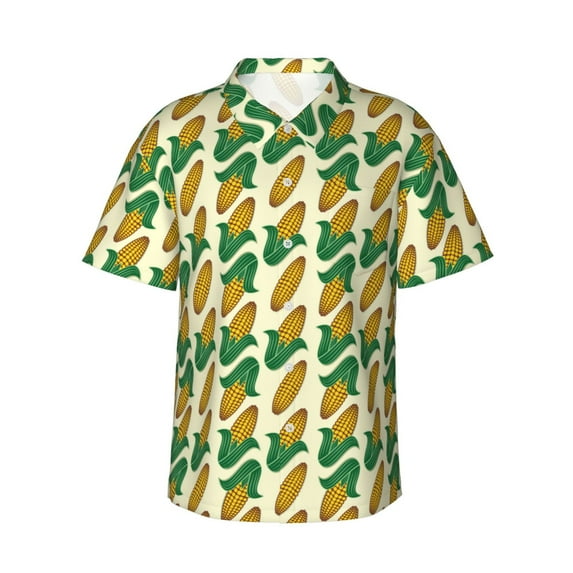 Daiia Corn Hawaiian Shirt for Men Gentle Cotton Regular Short Sleeve Casual-3X-Large
