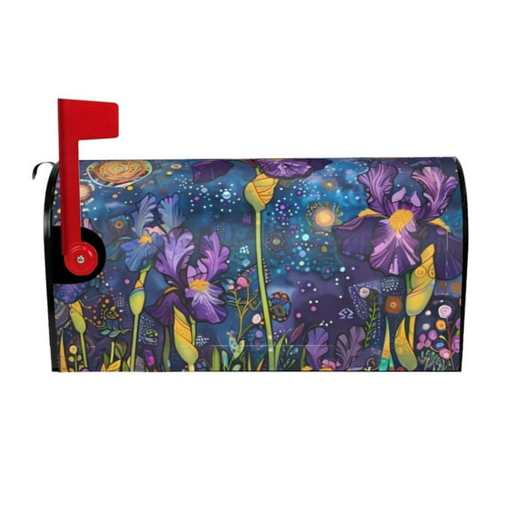 Daiia Cosmic Purple Irises Mailbox Cover , Magnetic Welcome Mailbox Wraps Post Letter Box Cover for Garden Yard Home Decor-21x18 in