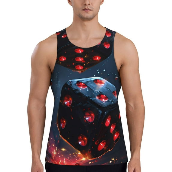 Daiia Cosmic Red Sparkle Dice Printed Men's Quick Dry Fit Muscle Tank Top Slim-Fit Tank Workout Tank Top Lightweight Sports Tank Top-X-Large