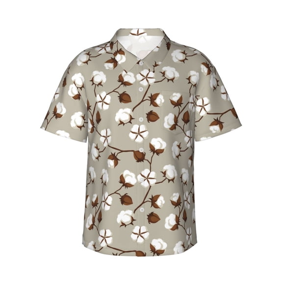 Daiia Cotton Tree Hawaiian Shirt for Men Gentle Cotton Regular Short Sleeve Casual-X-Large