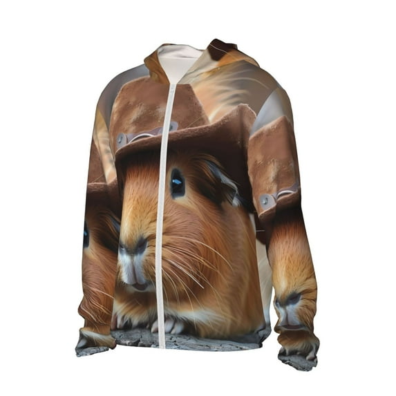 Daiia Cowboy Hat Guinea Pig UPF 50+ Sun Protection Hoodie Jacket Lightweight Long Sleeve Sun Shirt for Women Men with Pocket Hiking Outdoor-XX-Large